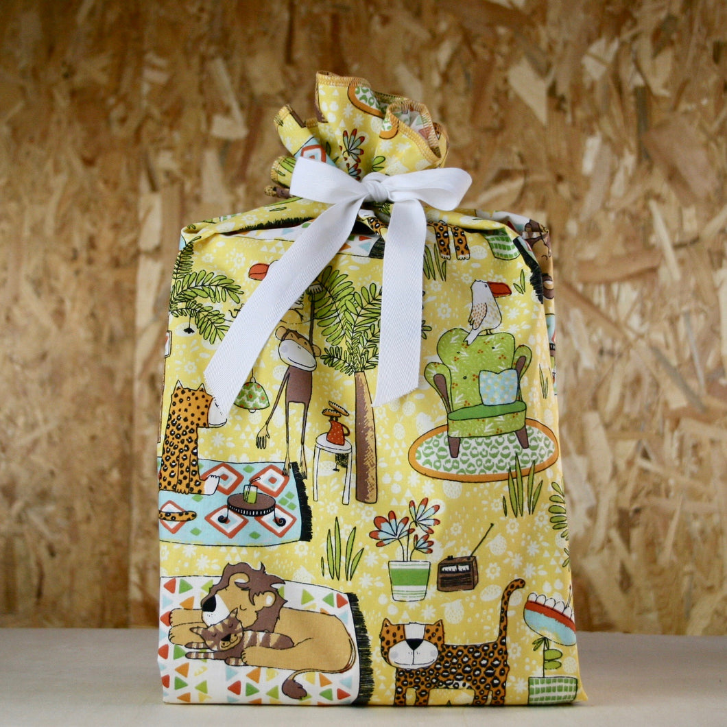 emballage cadeau en tissu réutilisable qui n'utilise pas le pliage japonais furoshiki - Taille M tissu  motifs jungle